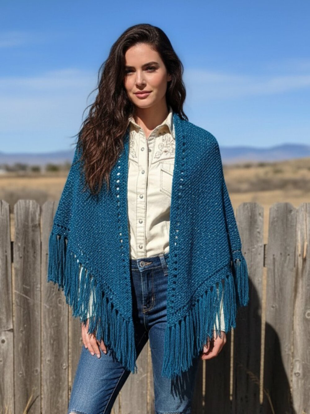NEW Metallic Hand Knit Shawl Wrap Scarf Boho Hippie Glam Artsy Indie Teal Blue